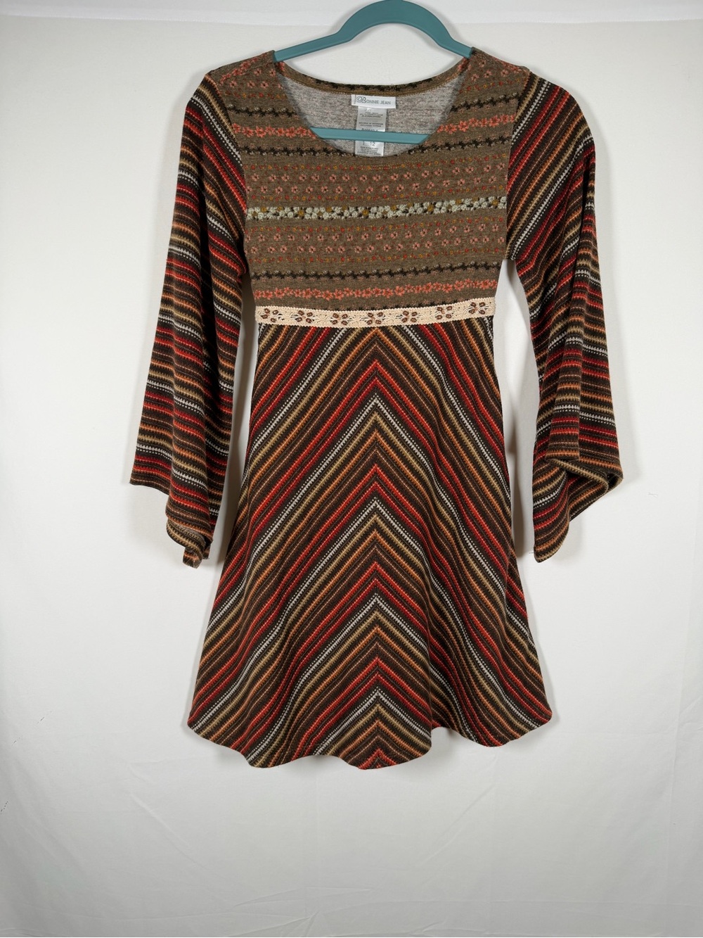 Bonnie Jean Boho, Granola, Earth Tone, Girls Flare Sleeve Dress